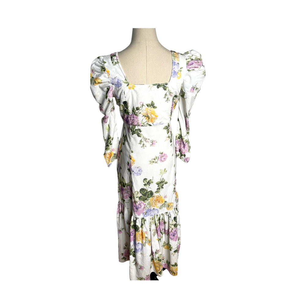 LoveShackFancy 6 Corduroy Ellington Puff Sleeve Midi Dress $345 Square Neck - Picture 6 of 9